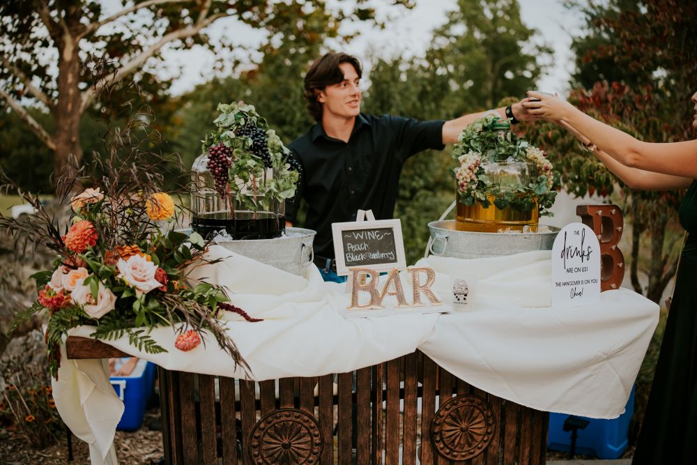 Outdoor bar and drink station setup