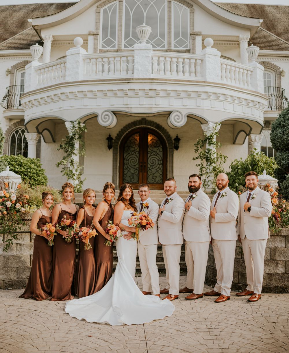 Wedding party posed on the Chateau Terrace